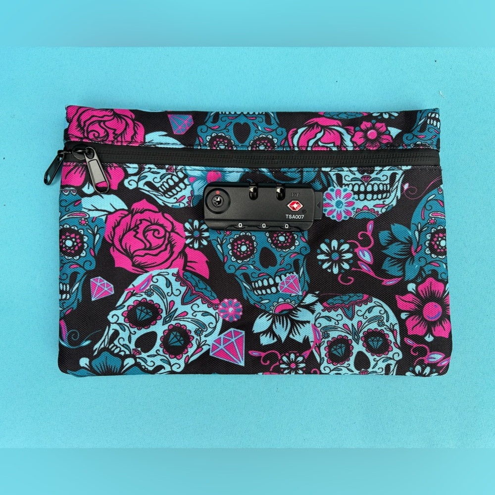 Smell Proof/Odor Proof Floral Skull Pattern Pouch with Lock - Picture 2 of 5